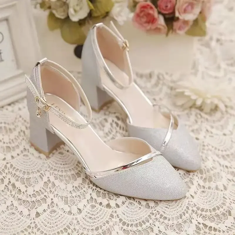 

Summer High Heel Sandals Lady Pumps Classics Slip on Shoes Sexy Sequins Women's New Party Shoes Gold Silver Wedding Footwear