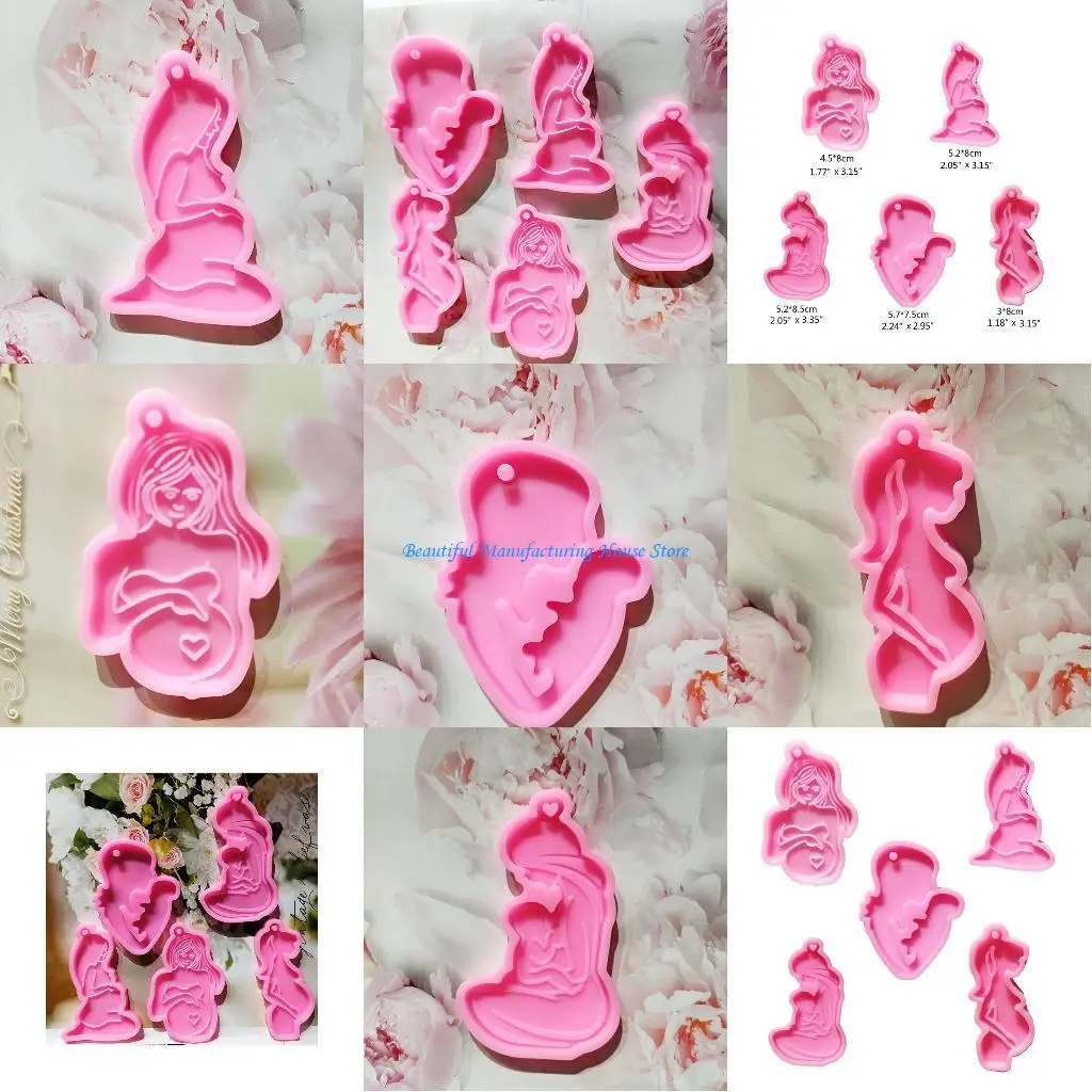

E56A 5 Pcs Pregnant Mother Keychain Epoxy Resin Mold Handmade Women Mom Pendants Silicone Mould DIY Crafts Jewelry Necklace