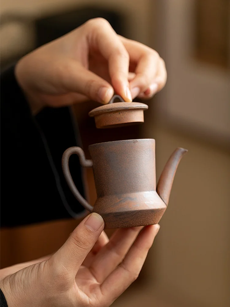 Old Rock Mud Rough Pottery  Shape Tea Pot Retro Teapot Tea Kettle Tea Ceremony Tea Making Single Pot Tea Ceremony