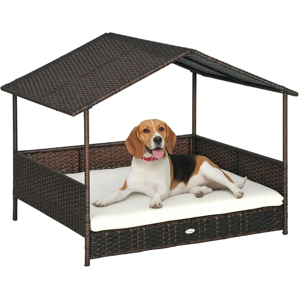 Casinha de cachorro de vime externa branca creme com capa de almofada removível para cães de médio a grande porte