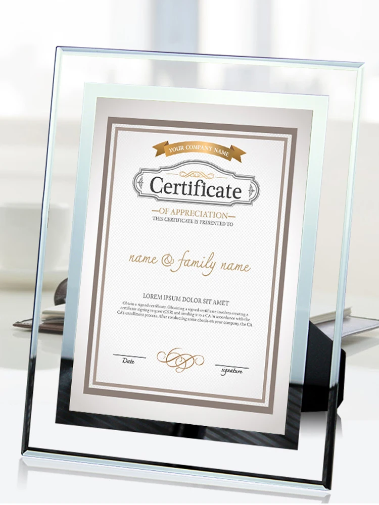 Modern Simple Crystal Photo Frame  A4 Certificate Frame 6 7 8 10 Inch Glass Photo Frame Display Stand Home Decor