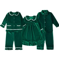 Hot Sale Matching Family Unisex Clothes Christmas Pyjamas Sets Soft Velvet Boys And Girls Ruffle Christmas Baby Pajamas Sets 5