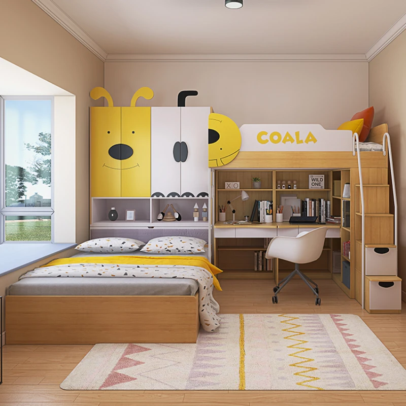 Interlaced upper and lower beds, mother bed, tatami, wardrobe, high and low children's double bed, small and multi-functional