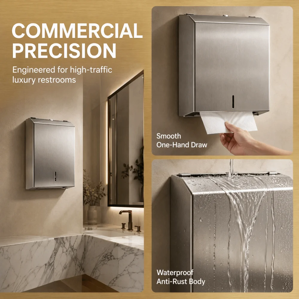 304/201 Stainless Steel Paper Towel Dispenser Wall Mount Sturdy Wall Mount Paper Towel Dispenser Rust-Resistant