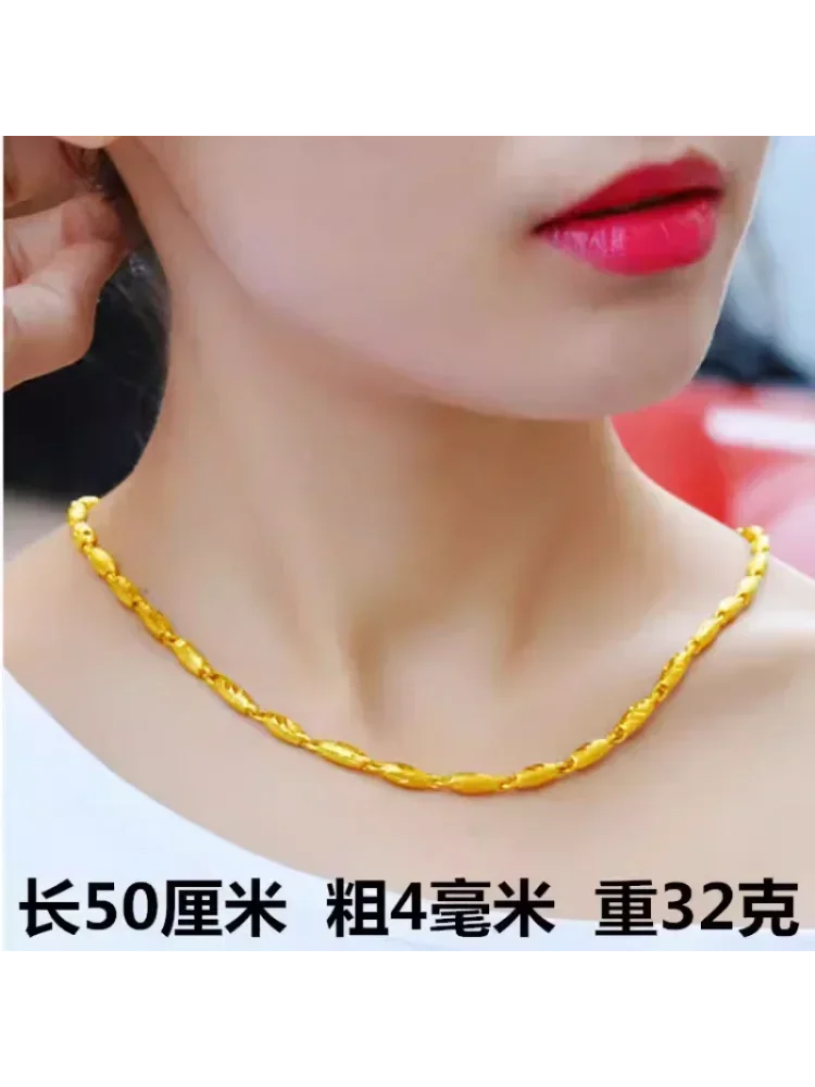 Boutique AU999 pure gold 24K necklace female lucky necklace elegant clavicle gold water wave chain ladies neck accessories