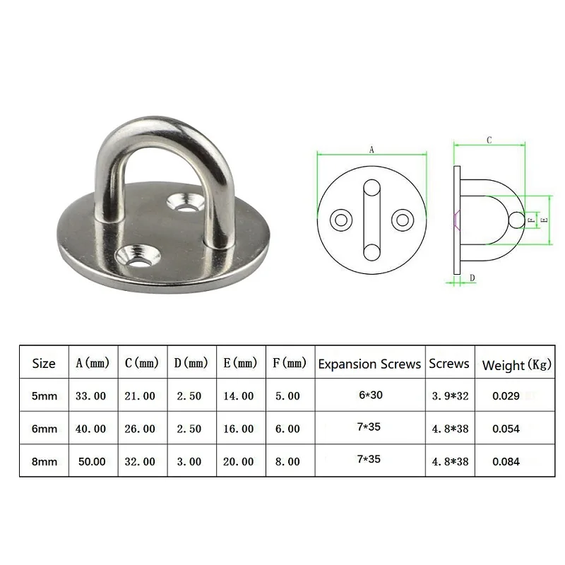 4PCS 5/6/8mm 304 Stainless Steel Staple Ring Hook Heavy Duty Ceiling Mount Hanger DIY Tool Flange Bolt Hook Hardware for Boat