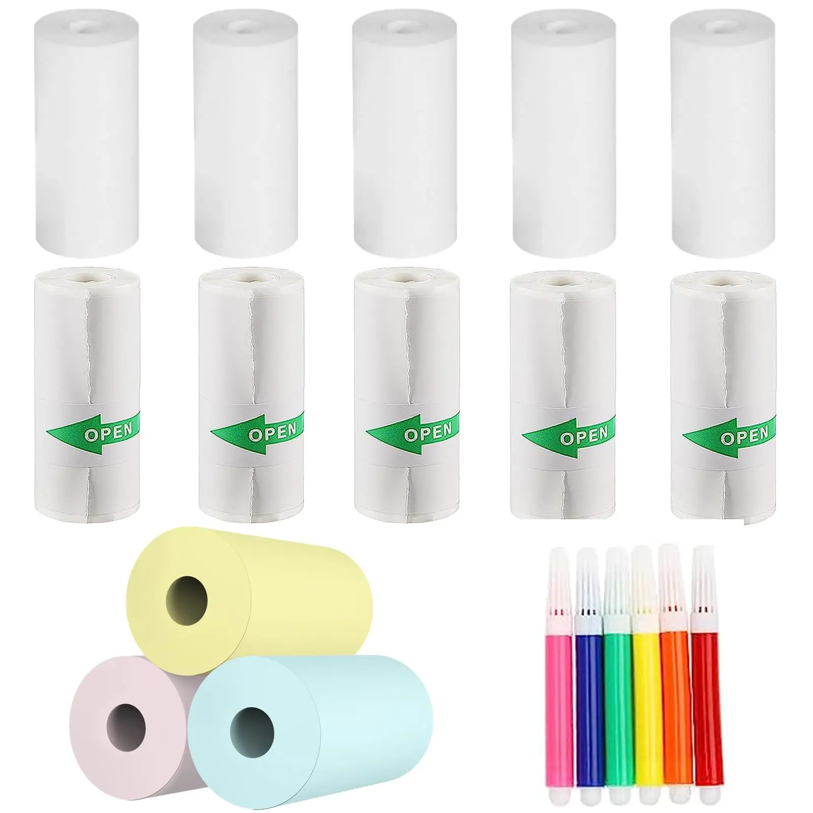 13 Rolls Mini Thermal Printer Paper, 57 x 30 mm Colorful Mini Printing Paper Roll and Self-Adhesive Printable Sticker for Mini P