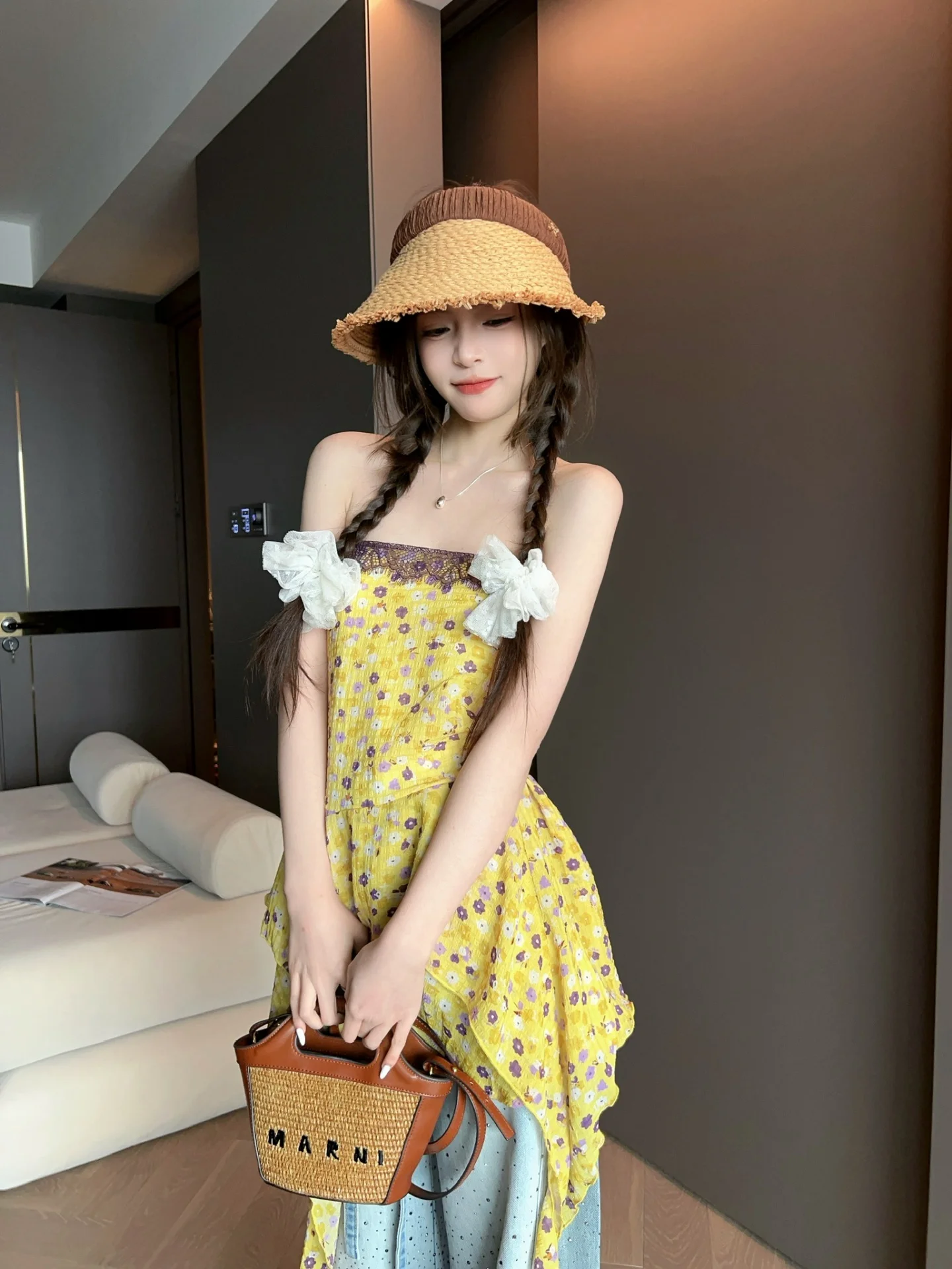 

Fashionable Asymmetrical Floral Print Dress Women's Spring Summer 2026 New Small Size Top Bottom Dress Casual Style ...