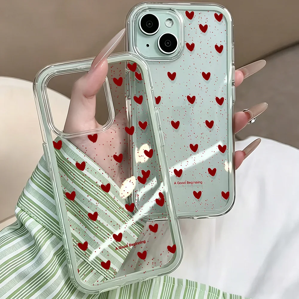 Herz-Polka-Dots Transparente Handyhülle für iPhone 17 13 16 15 11 12 14 Pro Max 17 Air XR X Hülle Silikon 2 IN 1 Stoßfeste Weiche Abdeckung – Detail 4