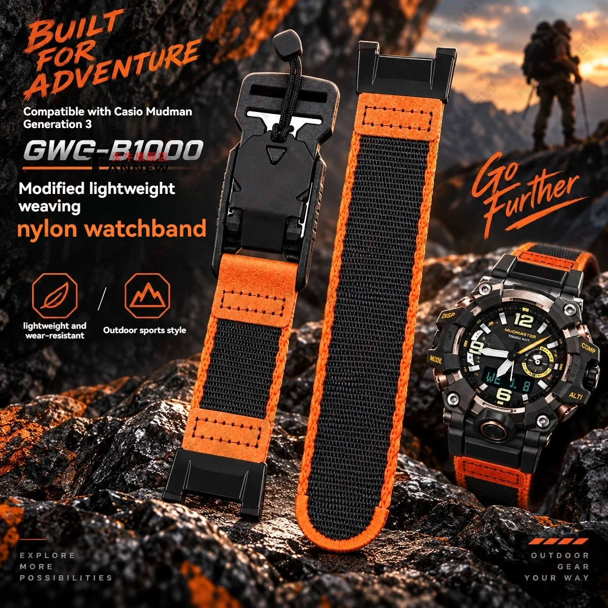 Woven Nylon Watch Strap for Casio G-Shock Mudmaster GWG-B1000 Lightweight Waterproof Sport Replacement Band Outdoor Wrist Strap