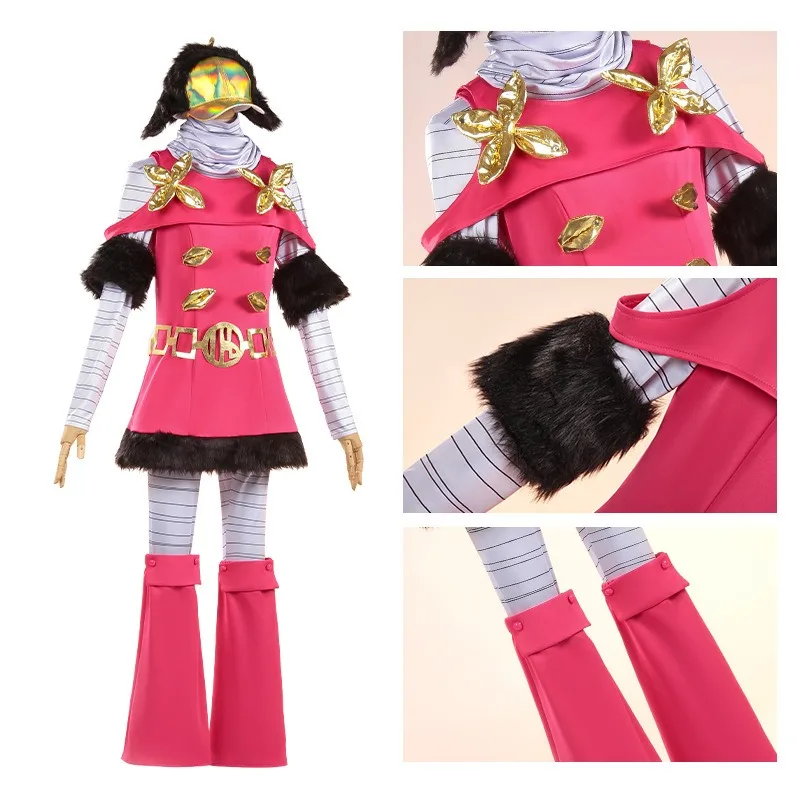 

JoJo Bizarre Adventure Costume Pink Combat Outfit Adult Women Rose Red Dress Role Play Halloween Party Costume for Woman Men