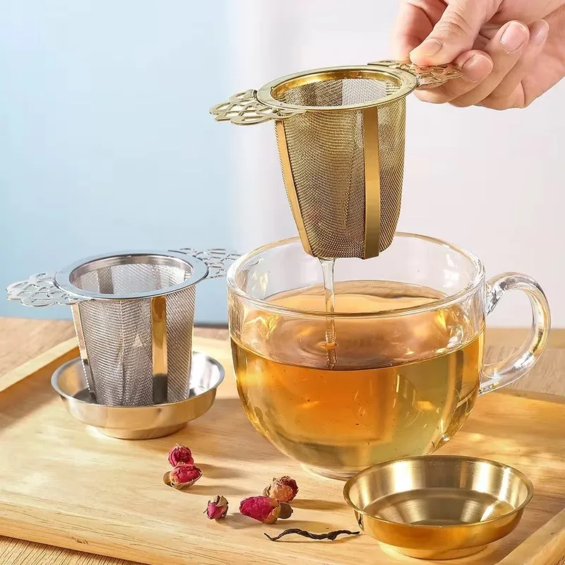 Double-layer Double Ear Tea Infuser Stainless Steel Large Capacity Tea Strainers with Tray Lace Handles Coffee Filter Sieve