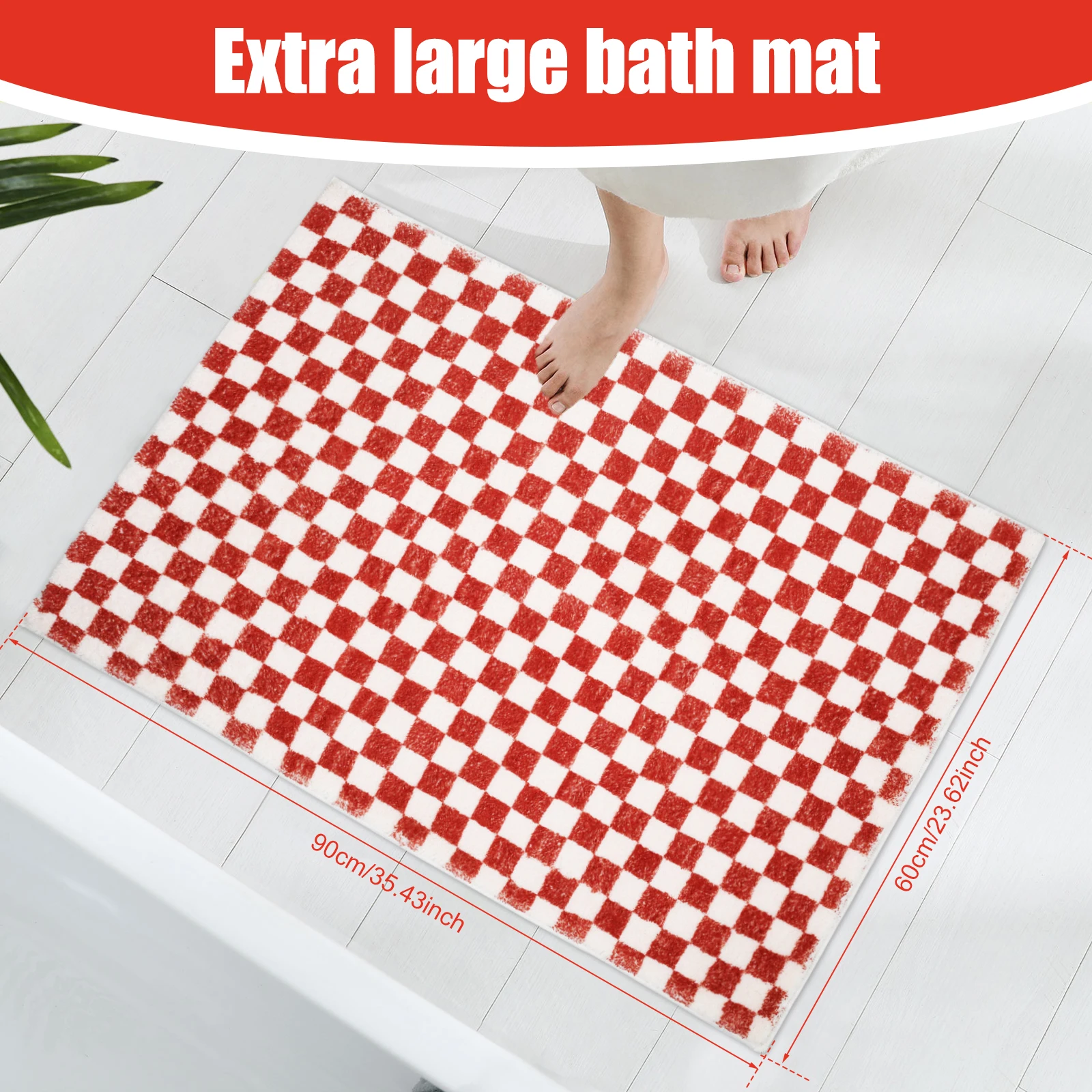 Checkerboard Bath Mat Ultra-Absorbent Floor Mat Anti-Slip Door Rug Cute Decorative Bathtub Rug Soft Comfortable Bathroom Floor