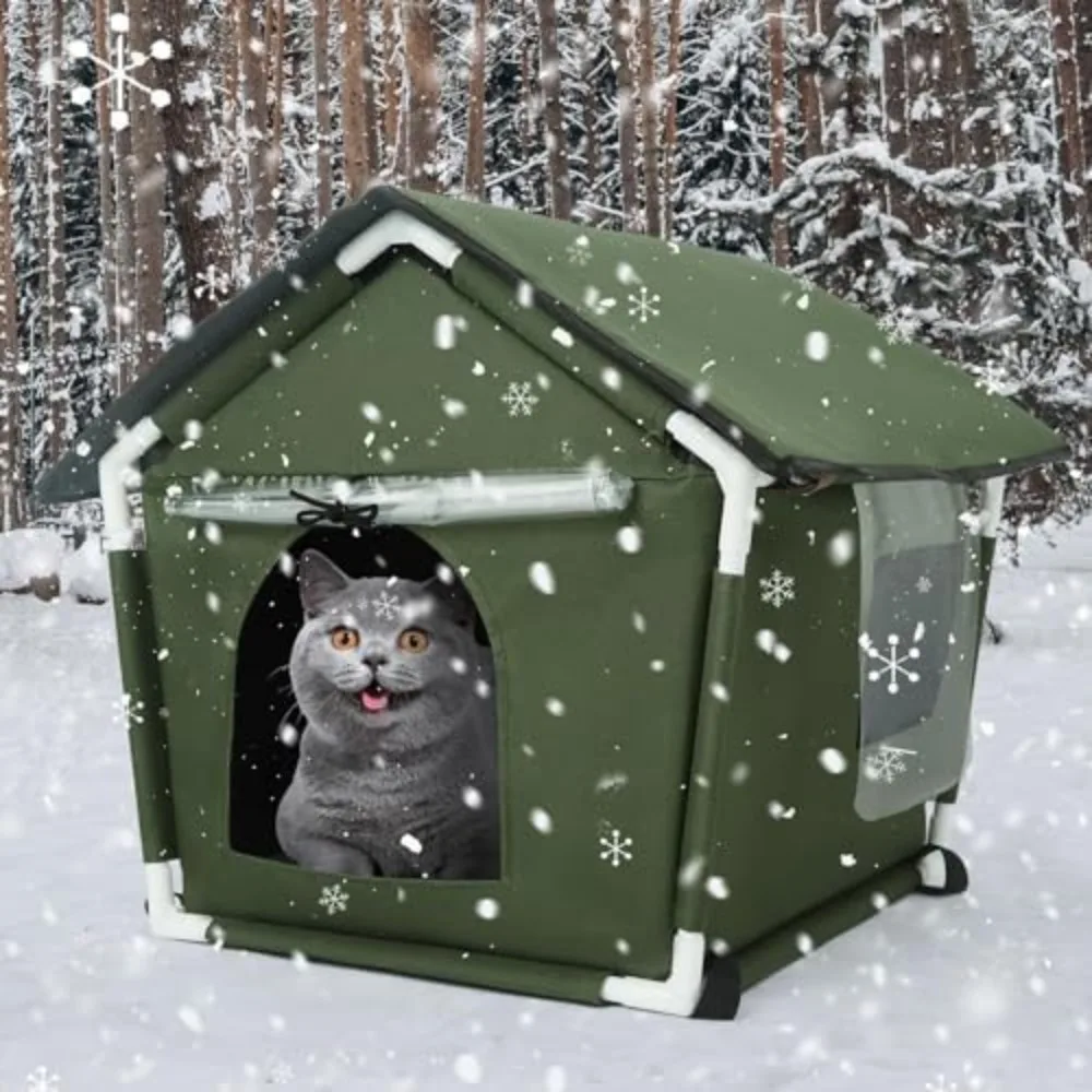 

Outdoor Cat House Weatherproof Cat Shelters for Feral Cats Indoor Cat House with Mat and Edging Nails