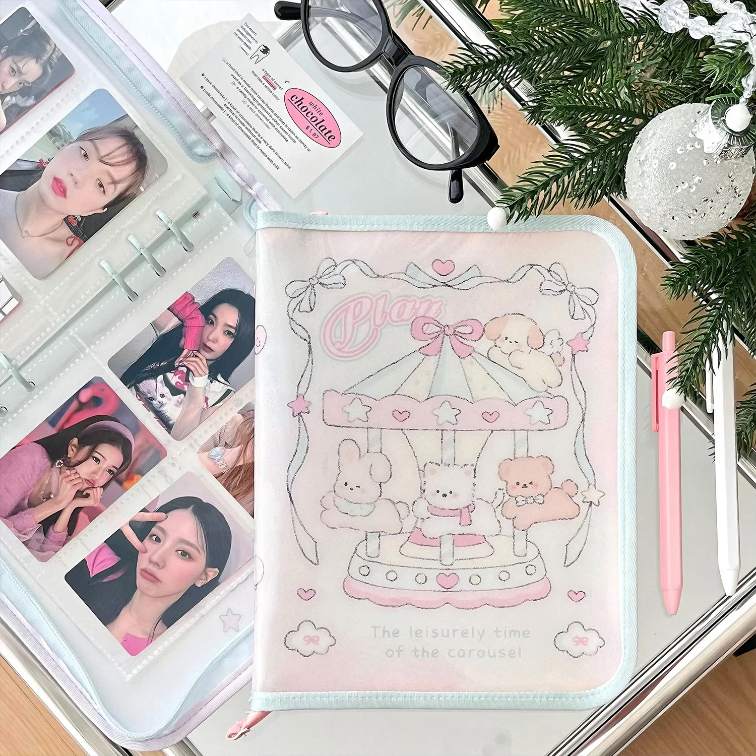 IFFVGX Kawaii A5 سستة الموثق حامل بطاقة الصور Kpop المعبود ألبوم الصور جمع كتاب القرطاسية المدرسية ألبوم الفقرة Fotos پوتوكاروداد باين أكثر