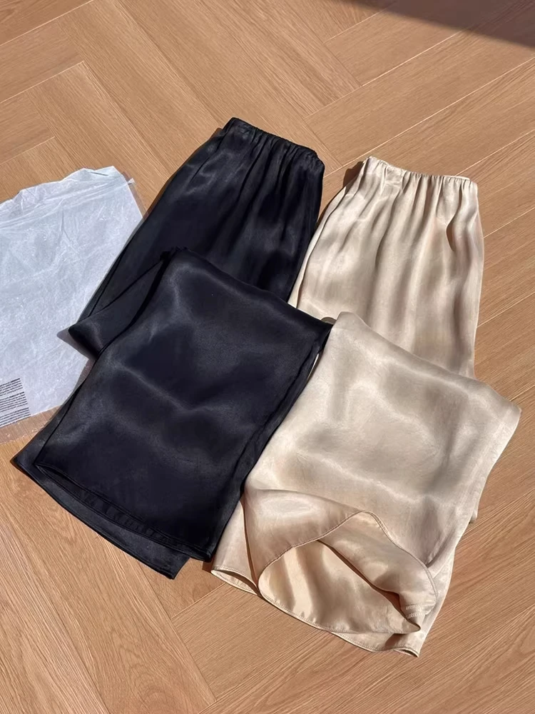 High Waist Wide Leg Pants Elastic Waist Loose Fit Women's Casual Trousers Summer Fashion Brand Buckle European Style