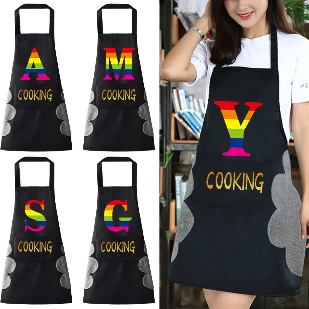 

New Household Kitchen Aprons Men Women Oil-proof Waterproof Bib Adult Rainbow Series Coffee Beauty Work Apron Wipe Hand Overalls