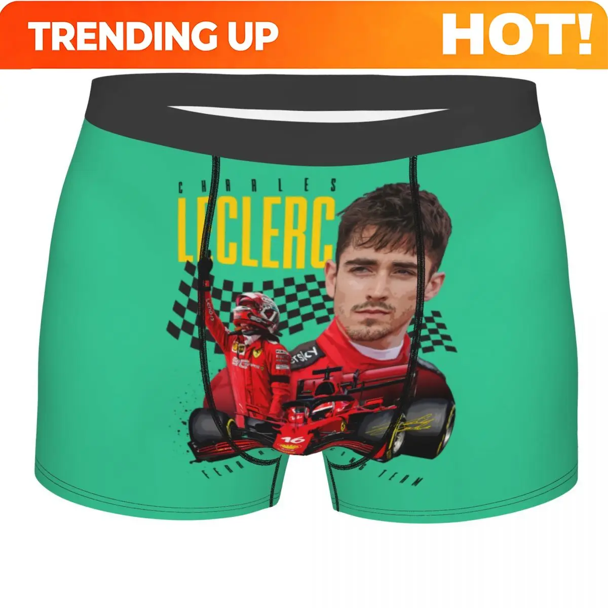 Custom Male Funny Charles Leclerc 16 Sport Racing Car Underwear Boxer Briefs Soft Shorts Panties Underpants