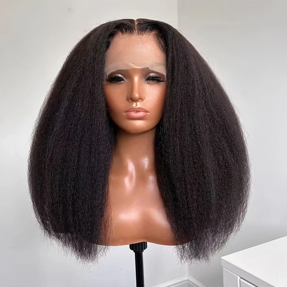 ياكي غلويليس 26 بوصة طويل أسود غريب مستقيم قبل قطعها 180% الكثافة الدانتيل شعر مستعار أمامي مع درجة حرارة الحرارة BabyHair يوميا