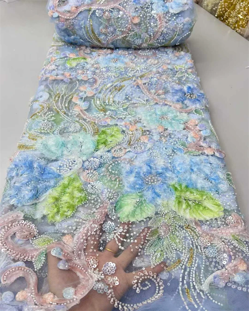 

Nigerian High-Quality Tulle Lace Fabric with Beads And Sequins 2026 African Mesh Net for Dress Making