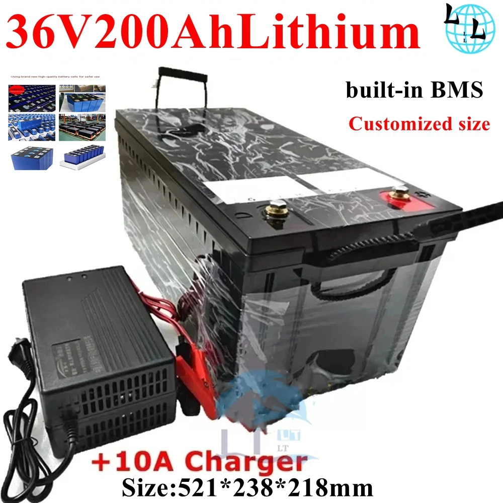 

Batterie Lithium-Ion Étanche 36V, 200Ah, 100A, BMS, Films, pour Scooter 3000W, 1500W, Vélo, Massage Solaire, EV, avec Chargeur 1