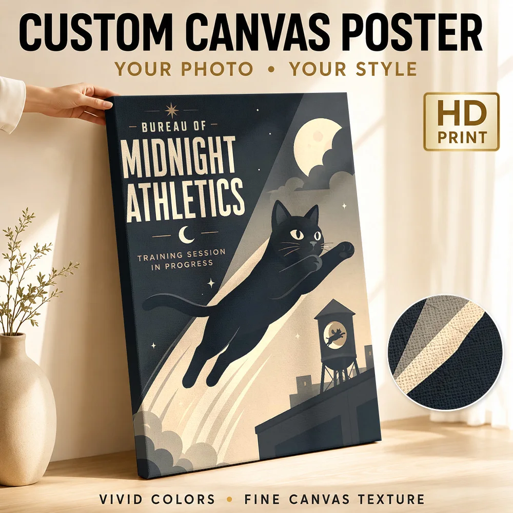 Bureau Of Midnight Athletics Cat Canvas Poster Personalized Funny Animal Wall Paintings Decoration for Kids Room Ready to Hang