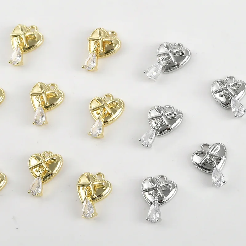 

14k Gold Bag Color-preserving Bow Small Love Zircon Water Drop Pendant DIY Handmade Bracelet Necklace Earrings Accessories