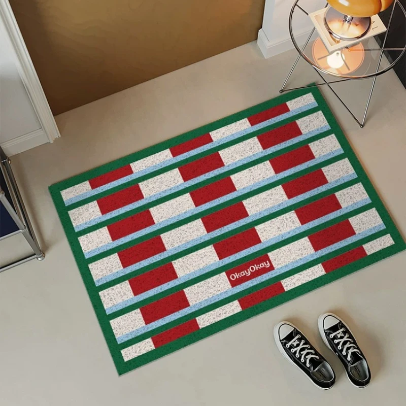Colorful Square Grid PVC Silk Ring Doormat Anti Slip Entrance Mat Household Front Door Dirt Trapping Easy Clean Foot Mats