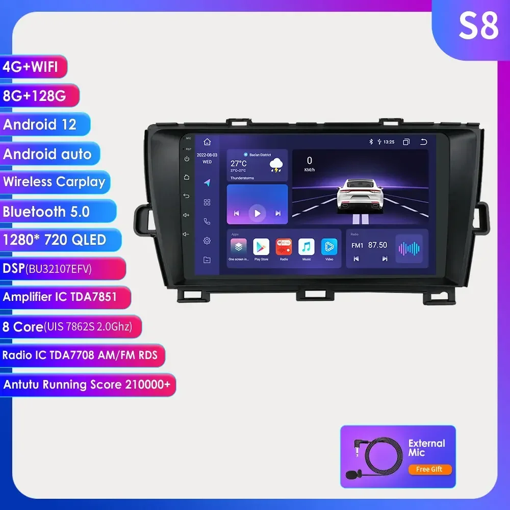 For Toyota Prius XW30 2009-2015 4G Android 12 Car radio multimedia Video player GPS navigation Carplay dsp 2din Stereo Head Unit