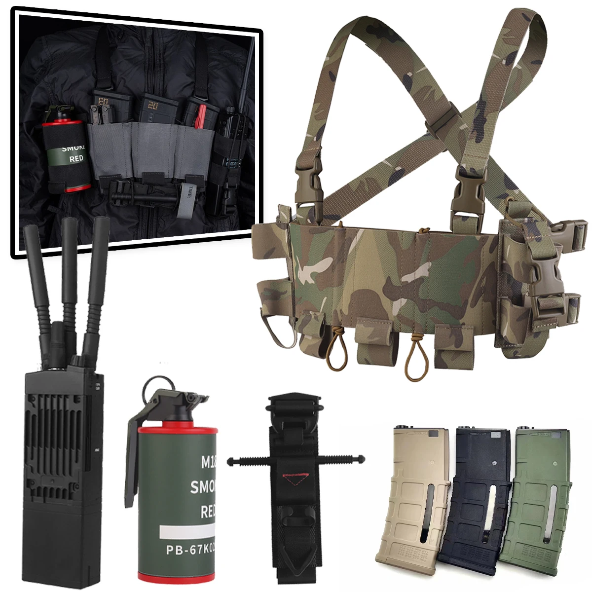 Tactical Chest Rig Set with Tourniquet Walkie-Talkie Smoke Bom Model UG Style DR Plate Carrier Hunting Airgun Vest Cosplay Gear