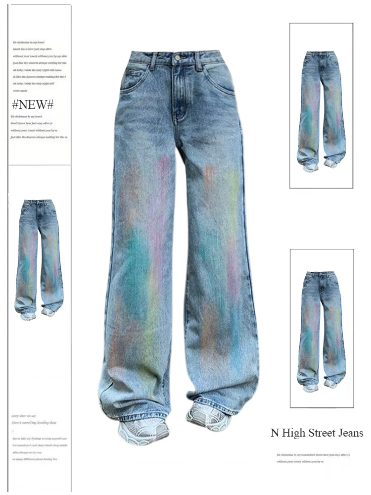 

Women's Blue Jeans Baggy Harajuku Aesthetic Denim Trousers Y2k Japanese 2000s Style Jean Pants Vintage Trashy Oversize Clothes