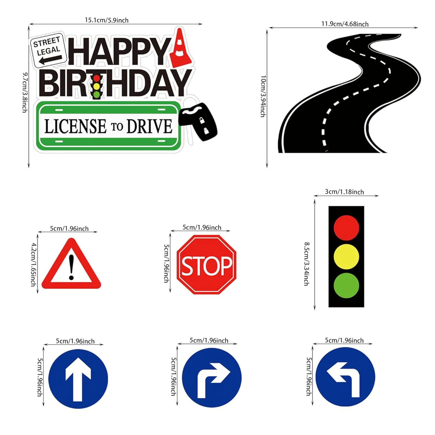 8-teiliger Führerschein-Kuchenaufsatz, Geburtstagskuchenaufsatz zum Feiern neuer Fahrer für Geburtstags- und Verkehrsschilder, Mottoparty – Detail 2