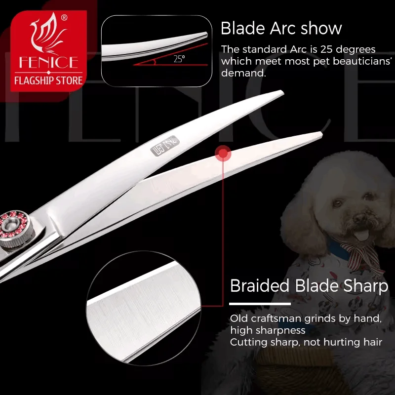 Fenice 6.5/7.0 inch Professional Pet Grooming Scissors,Curved Shears,Japan 440C ,Colorful Scissor,for Dog Hairdressing Groomer