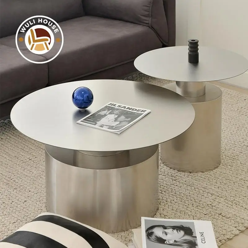 Wuli Minimalist Modern Stainless Steel Coffee Table Combination Nordic Creative Living Room Sofa Light Luxury Metal Coffee Table