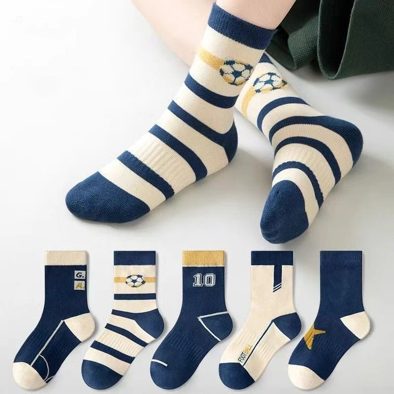 5Pairs Autumn Winter Children Cotton Socks Thicken Warm Kids Mid Tute Sock Fashion Boys Sports Stockings 1-14Year Baby Footwear
