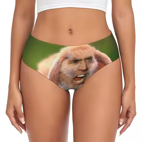 Custom Women's Nicolas Cage Rabbit Panties Underwear Female Comfort Funny Meme Briefs Underpants