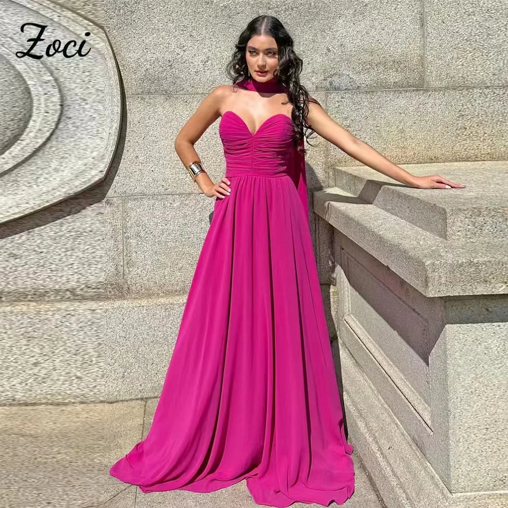 

Zoci Customized Sweetheart Evening Dresses Chiffon A Line Floor Length Long Pleated Women's Formal Party Red Carpet Prom Gowns
