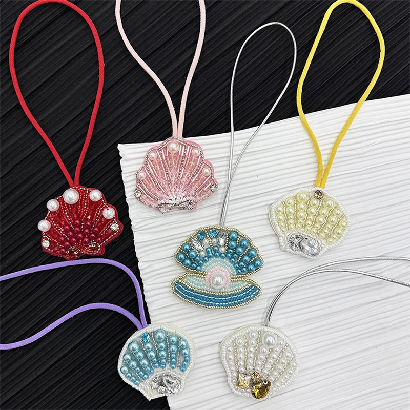 

Creative Handmade Beaded Shell Pendant Crystal Sequin Pearl Cloth Sticker Keychain Stationery Bag Decoration Suitcase Pendant