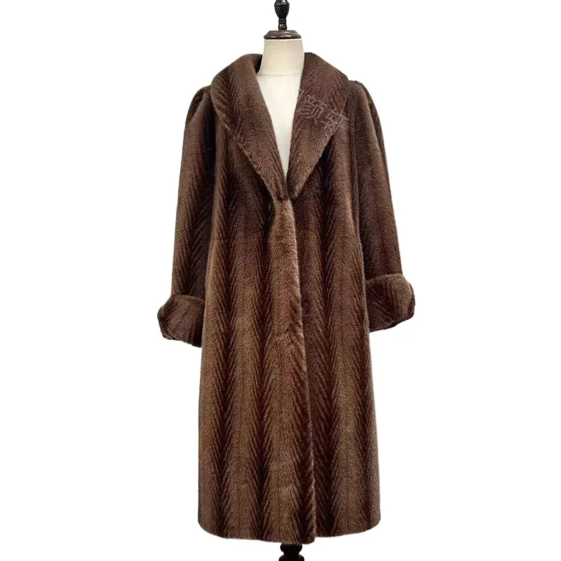 Chinese Classical Luxury New Imitation Mink Environmentally Friendly Fur Coat Temperament Long Sleeve Fur Integrated Coat Women'