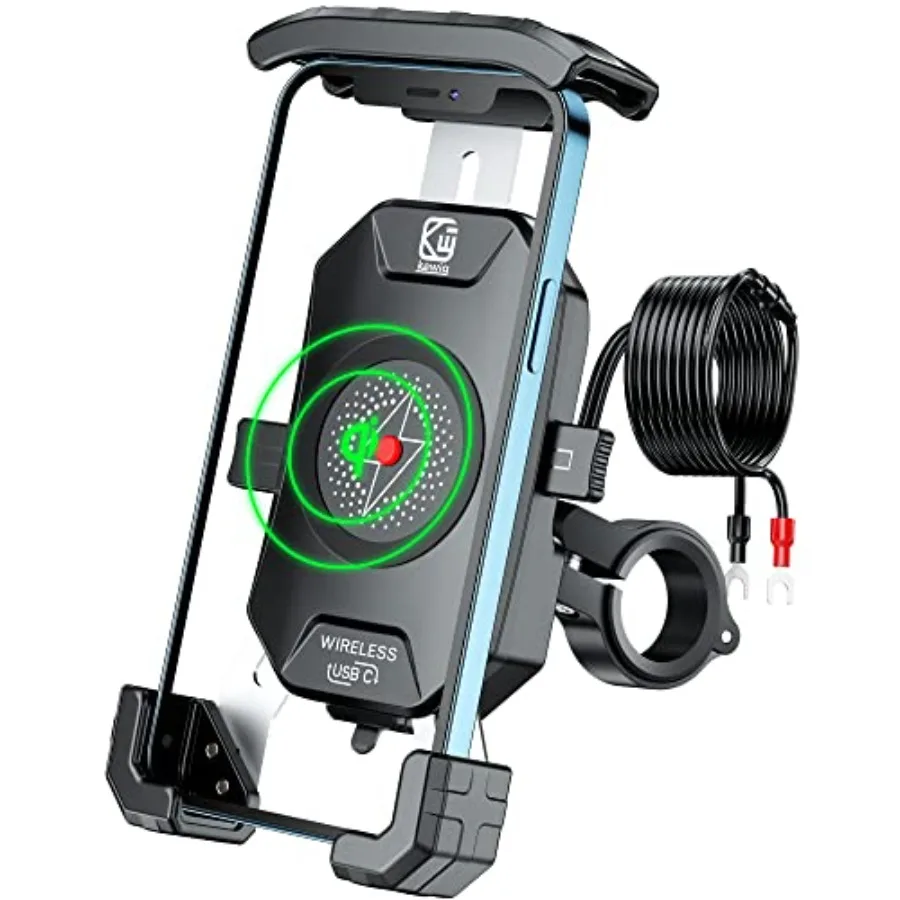 

Motorcycle Phone Mount Holder with Qi 15W Wireless Charger and PD/USB-C 20W Fast Charging Port [1s Lock] Cellphone Cradle with