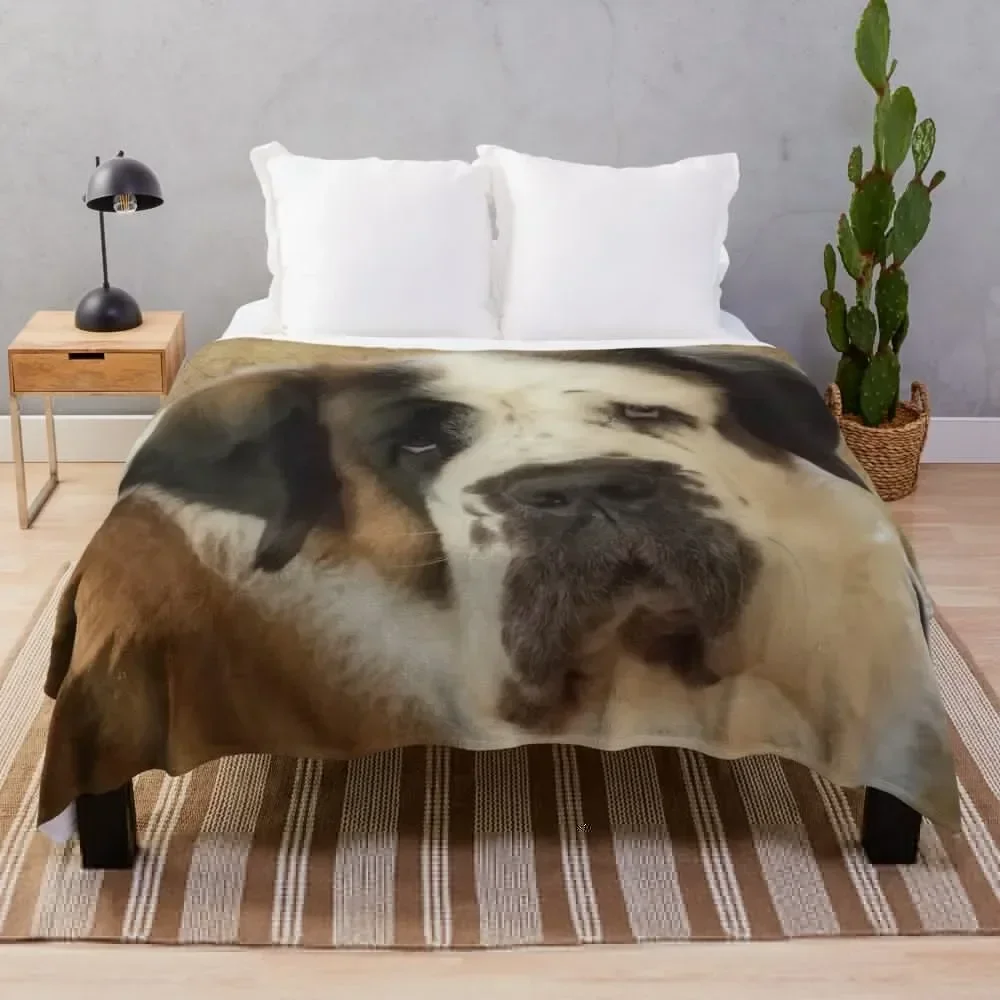 St Bernard dog portrait Throw Blanket Furry Furrys Luxury Blankets