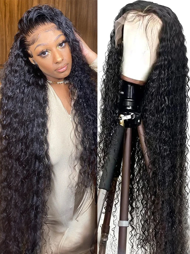 

40 46 дюймов Deep Culry 13x4 13x6 Hd Прозрачный парик фронтальной части шнурка 300% 360 Полная волна воды Парики фронта шнурка человеческих волос для женщин