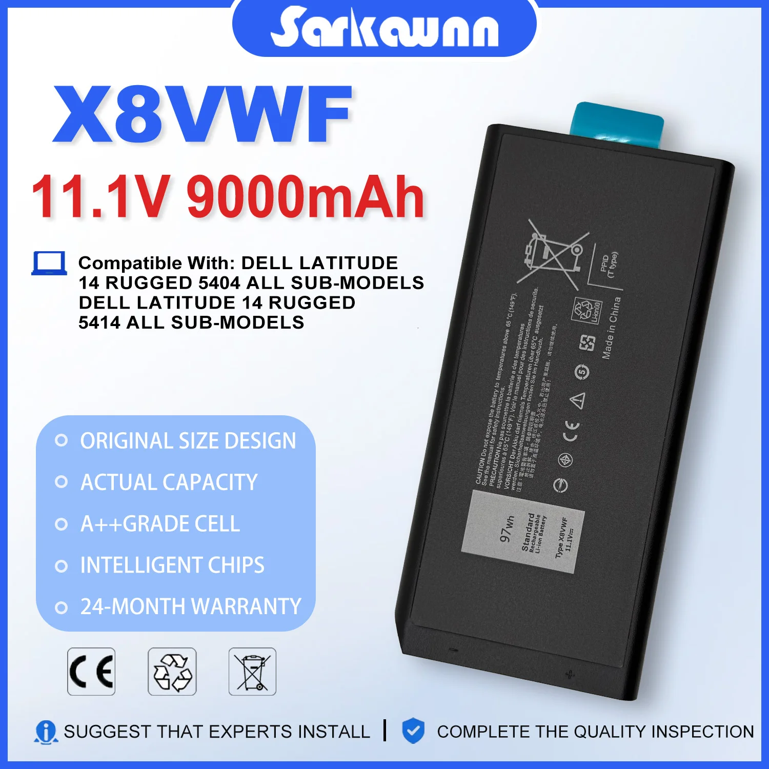 X8VWF Laptop Battery 9000mAh  For Dell Latitude Rugged Extreme E7404 7404 7414 5404 5414 E5404 P45G DKNKD 4XKN5 CJ2K1