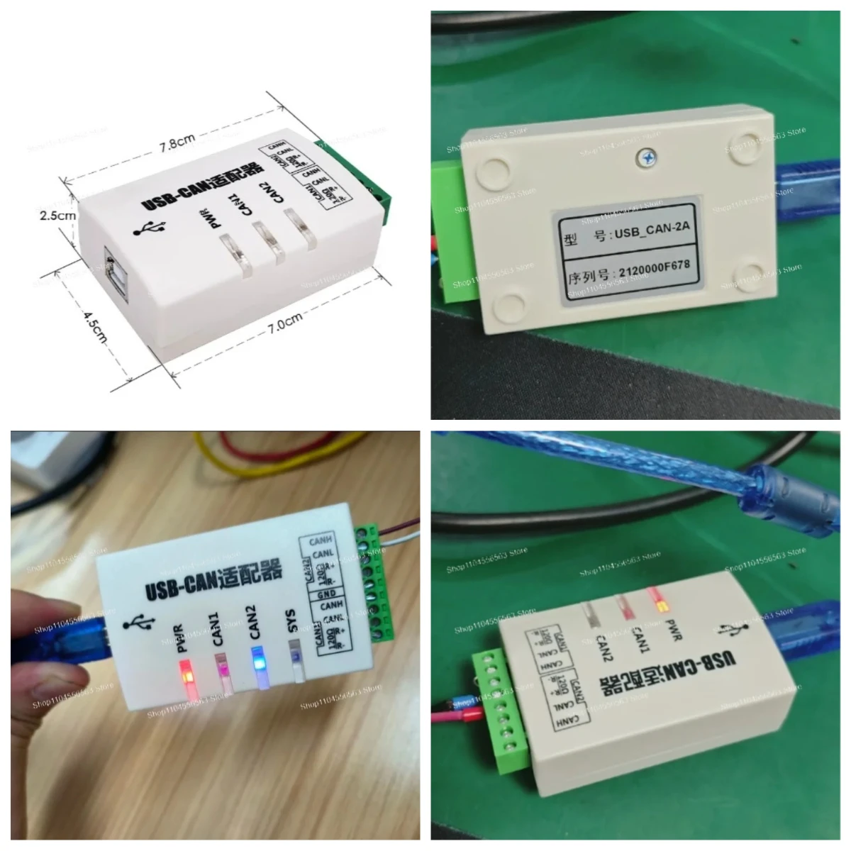USBCAN-2A Dual Channel CAN Bus Analyzer, USB to CAN Adapter Tool for J1939 CANopen, Compatible with ZLG