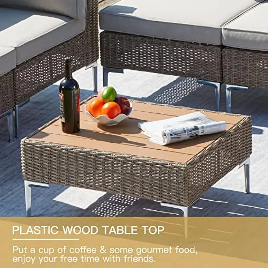 Half-Round Rattan Wicker Outdoor Furniture Set, Sofá secional, Pátio Conversação Set, 7 Pcs