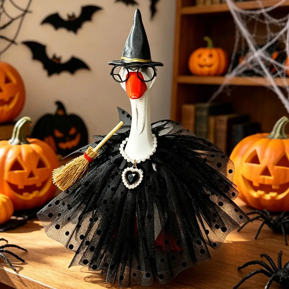 Halloween Goose Outfit Halloween Witch Costume for Mini Goose Polka Dot Mesh Skirt Hat Broom Outdoor Garden Decor for Goose