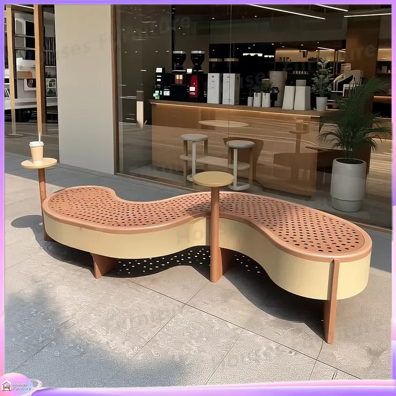 200 Outdoor Wrought Iron Bench Creative Irregular Design Leisure Chair for Korean Dessert Shop Storefront Customizable Metal