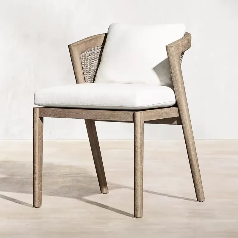 Modern Comfortable Outdoor Villa Teak Wood Dining Chair with Rattan Sunscreen for Farmhouse & School Use