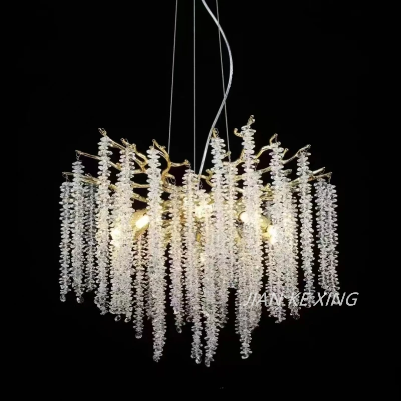 High End Luxury Nano Electroplating Crystal Tassel Pendant Chandelier for Living Dining Room Hotel Hall Home Suspension LED Lamp