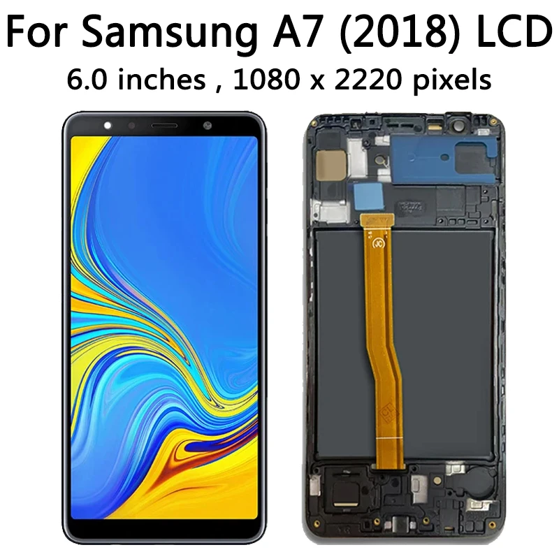 100%Test  A750 Display For Samsung A7 2018 A750 Display With Frame SM-A750F A750FN Touch Screen Digitizer Replacement Parts